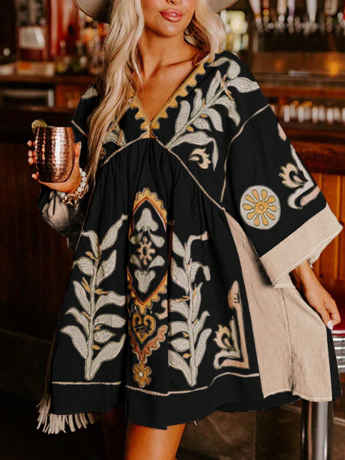 Women's Boho Embroidered V-Neck Mini Dress(BUY 2 FREE SHIPPING)