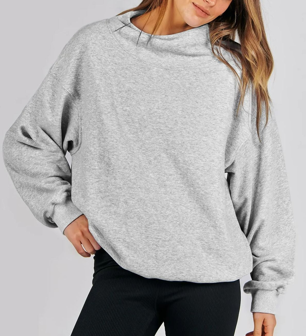 Autumn Women's Slit Mock Neck Oversized Sweatshirt (Buy 2 Free Shipping)