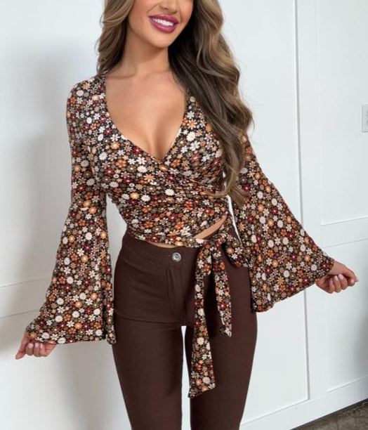 Floral Bell Sleeve Wrap Top