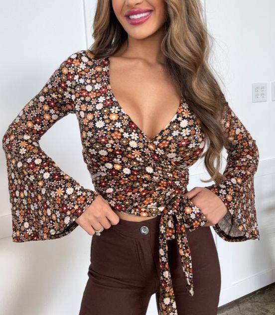 Floral Bell Sleeve Wrap Top
