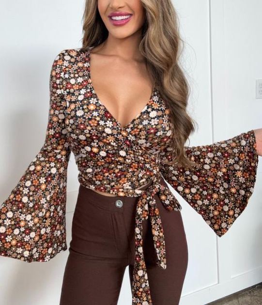 Floral Bell Sleeve Wrap Top