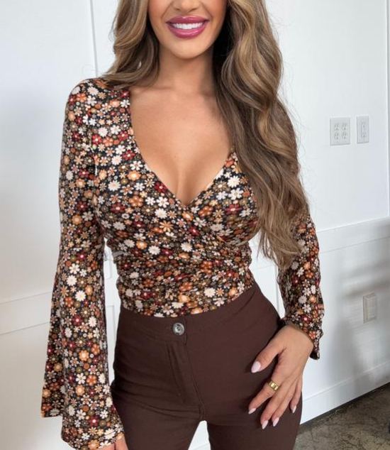 Floral Bell Sleeve Wrap Top