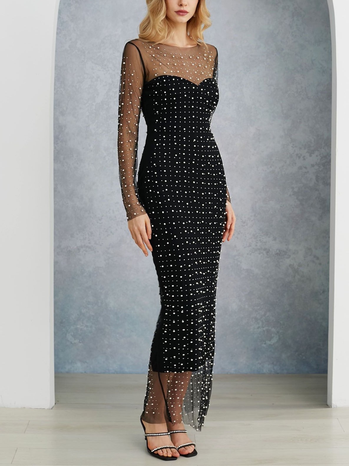 Full Pearl Sheer Mesh Cover-Up Maxi Dress (Buy 2 Free Shipping)