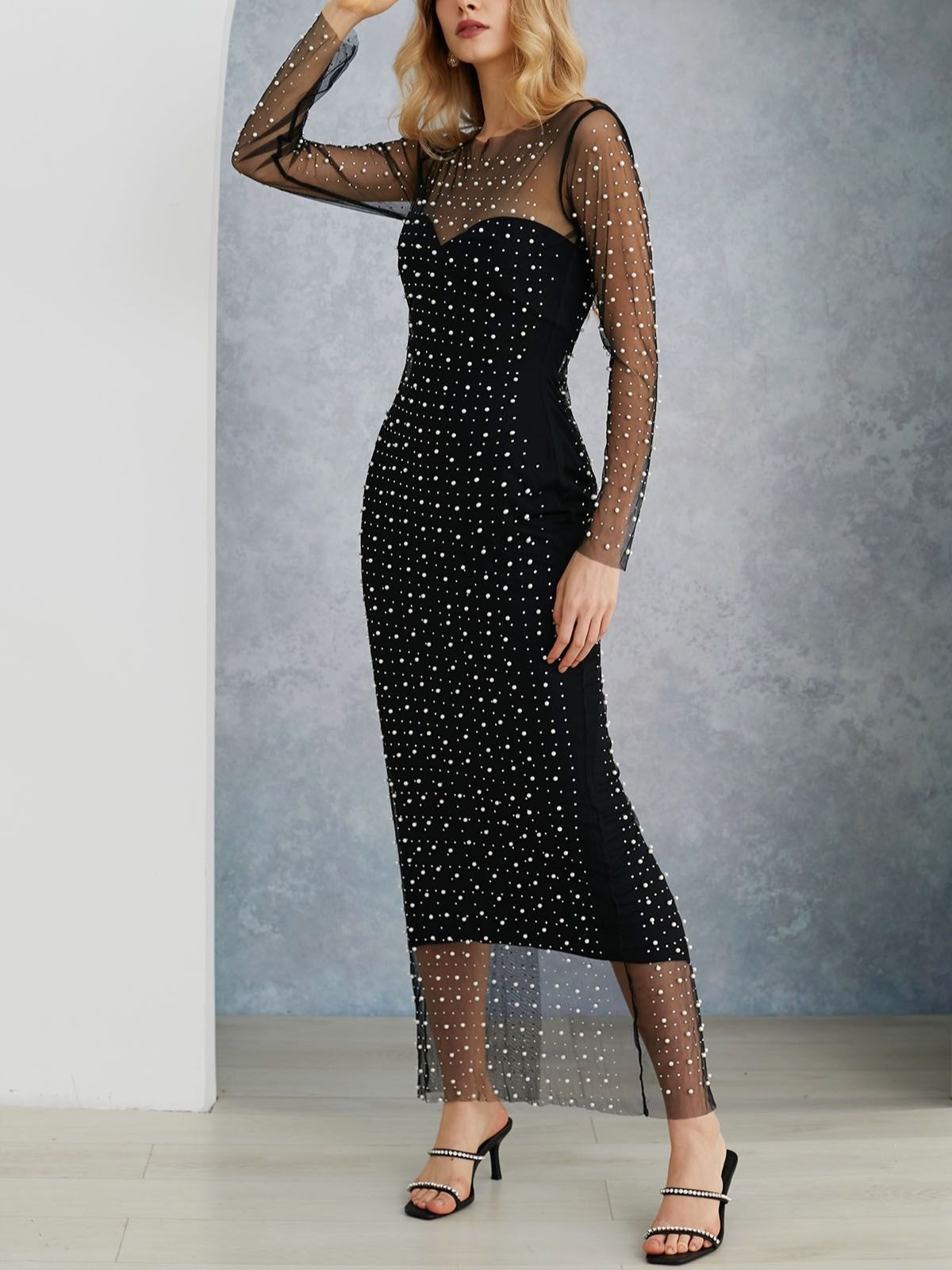 Full Pearl Sheer Mesh Cover-Up Maxi Dress (Buy 2 Free Shipping)