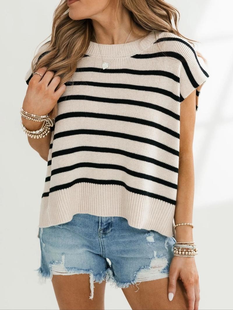 Women's Striped Print Crew Neck Sweater Pullover(Buy 2 Free Shipping)