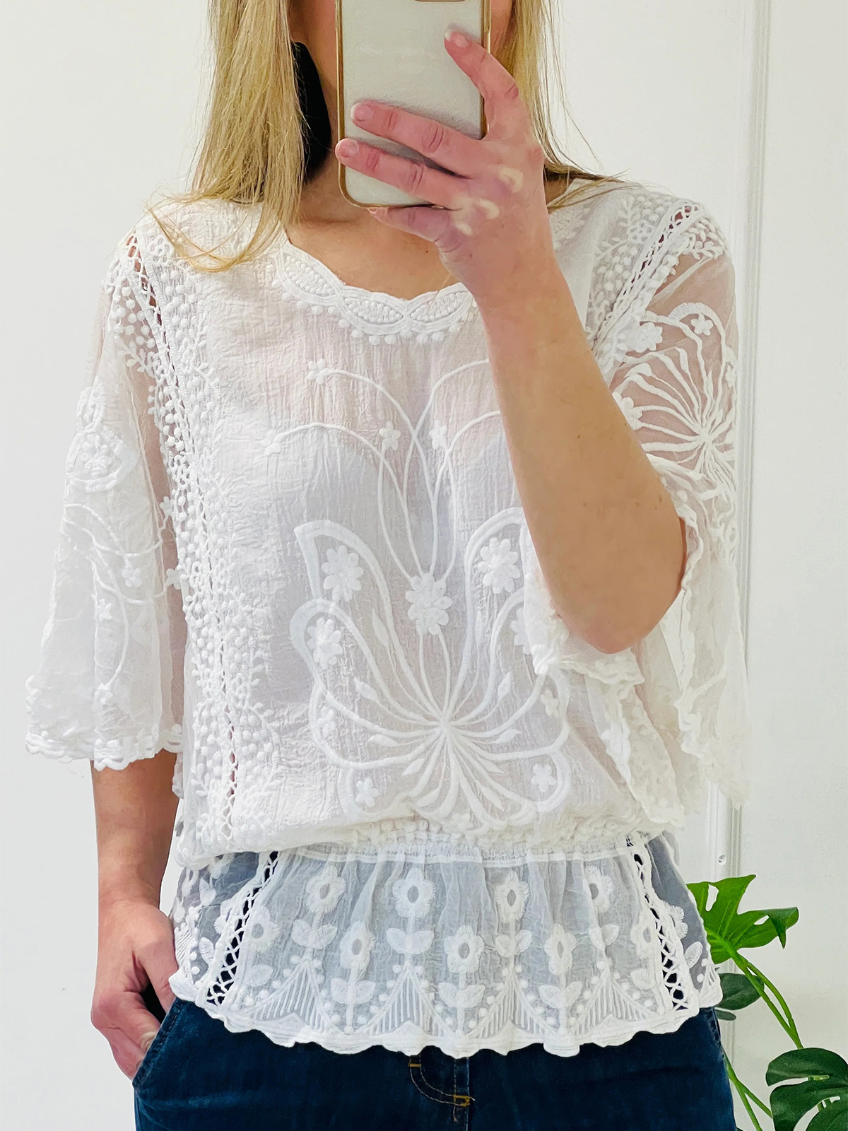 Women's Embroidered Lace Hollow Trumpet Sleeve Shirt Top(BUY 2 FREE SHIPPING)