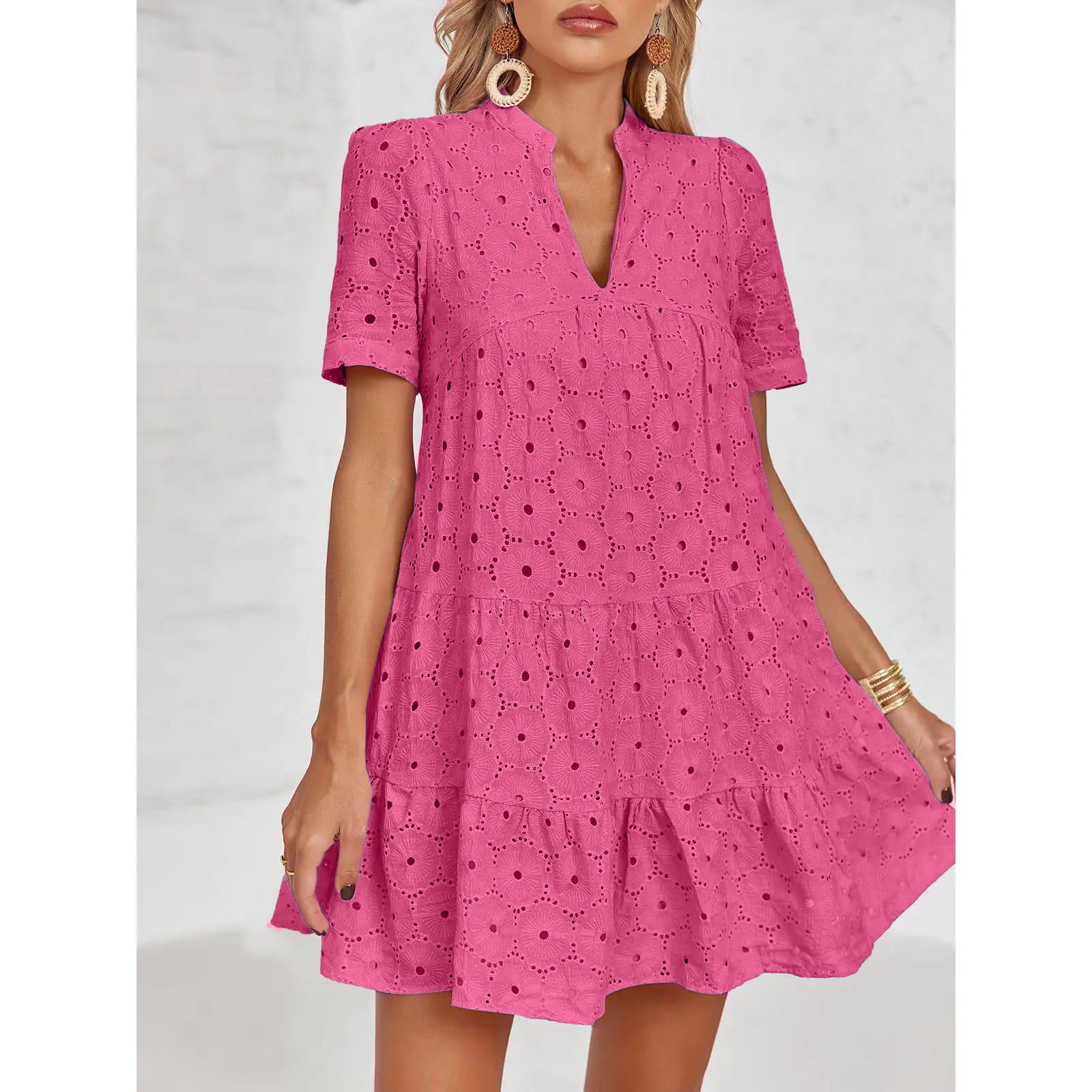 Women’s Summer Lace Dresses Eyelet Casual Flowy Babydoll Swing(BUY 2 FREE SHIPPING)