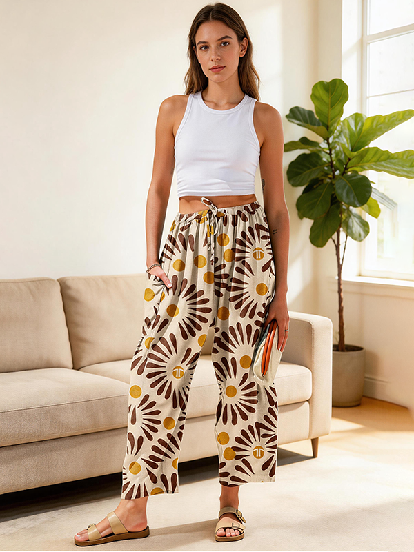 Women's Summer Casual Loose Drawstring Harem Pants with Belt and Pockets