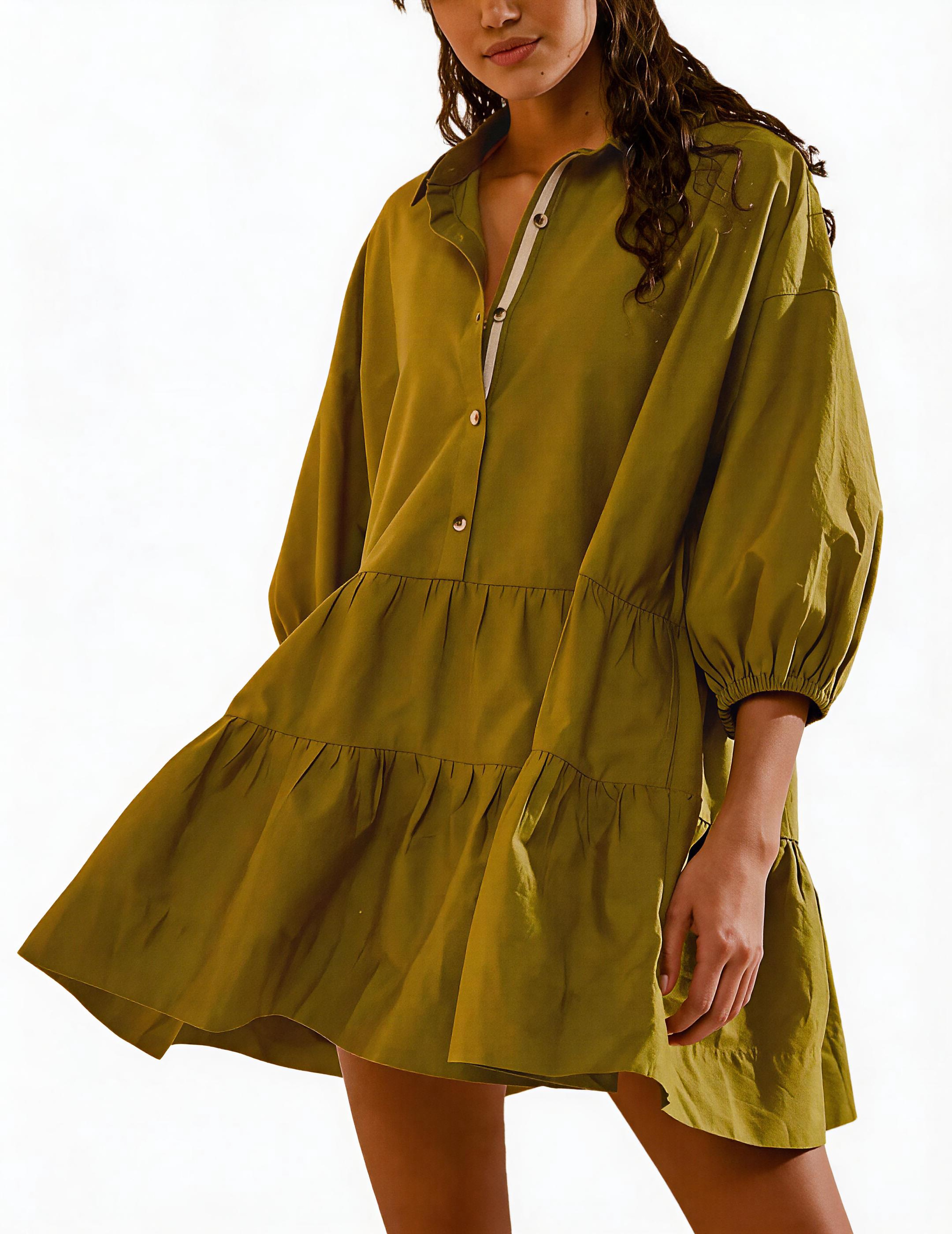 Women's Tiered Puff Sleeve Shirt Dress(BUY 2 FREE SHIPPING)