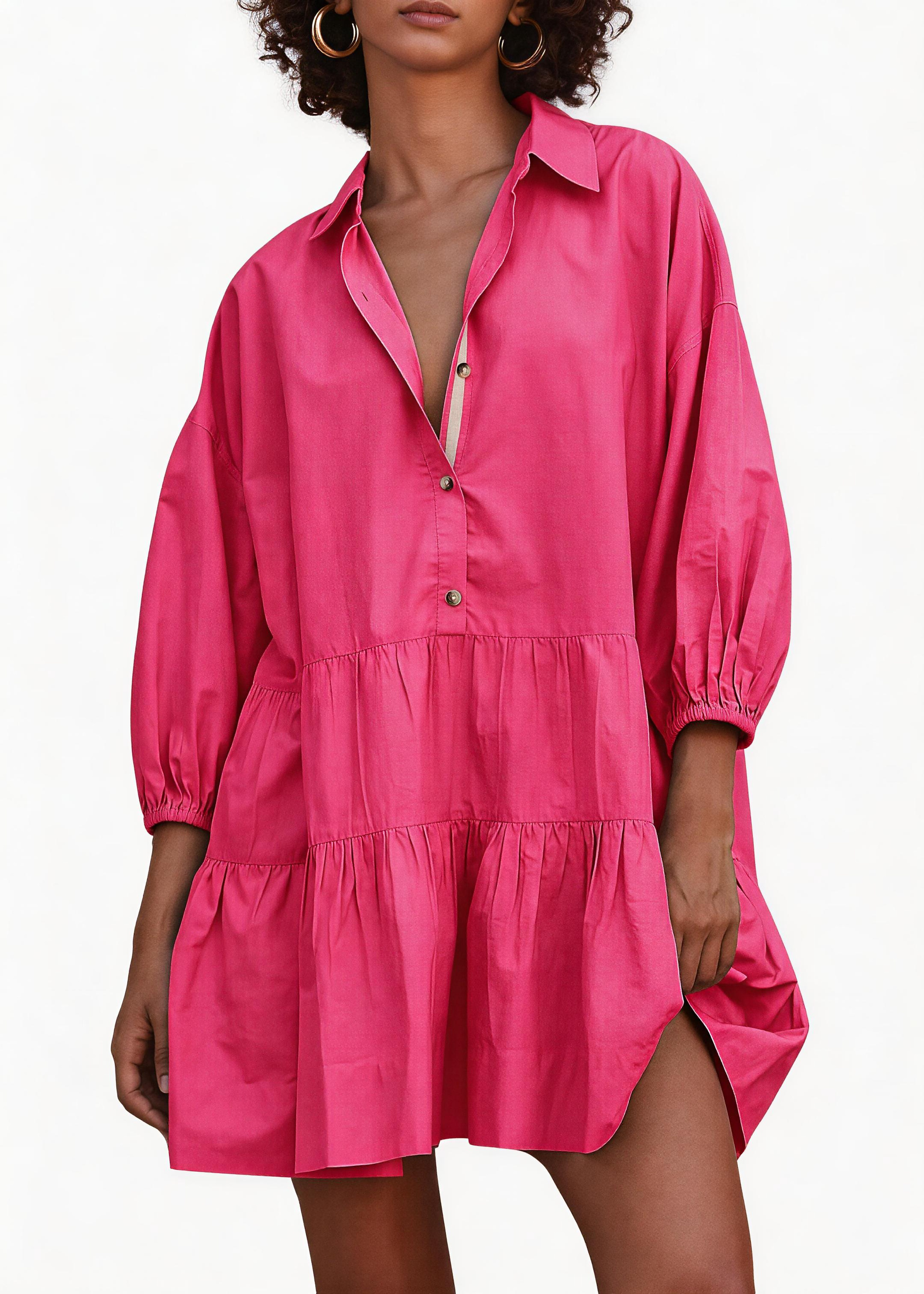 Women's Tiered Puff Sleeve Shirt Dress(BUY 2 FREE SHIPPING)