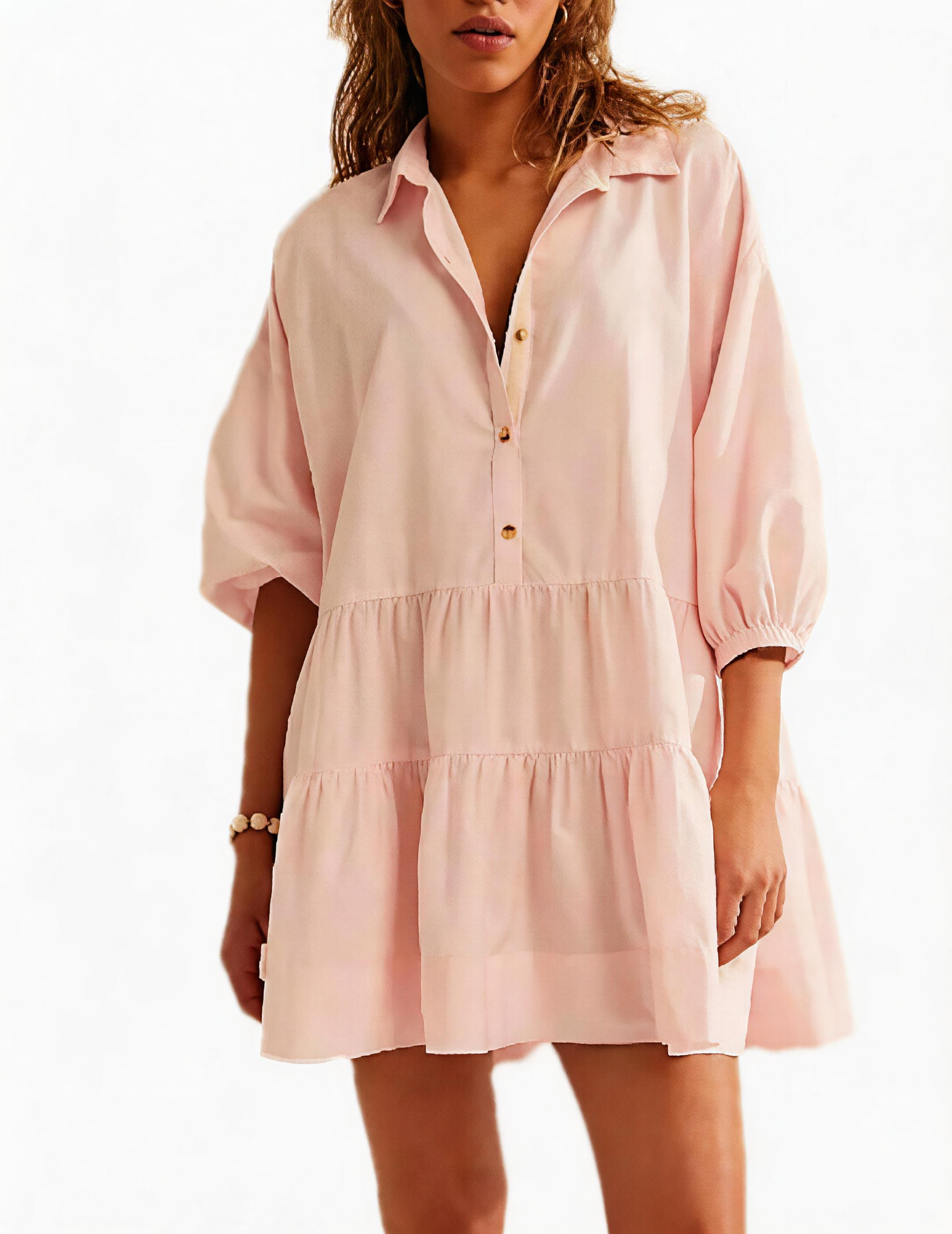 Women's Tiered Puff Sleeve Shirt Dress(BUY 2 FREE SHIPPING)