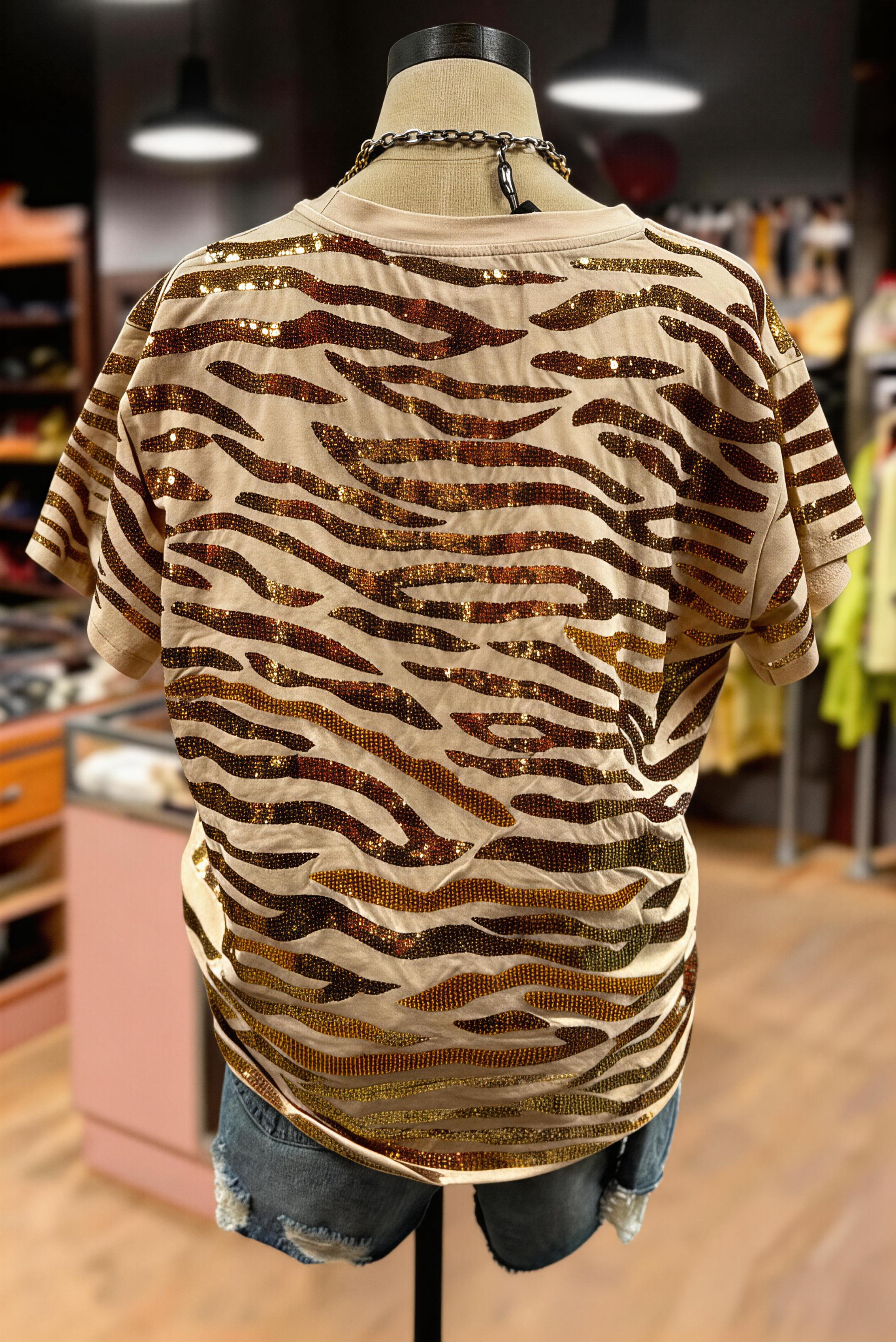 Women's Sequin Zebra Print Oversized T-Shirt