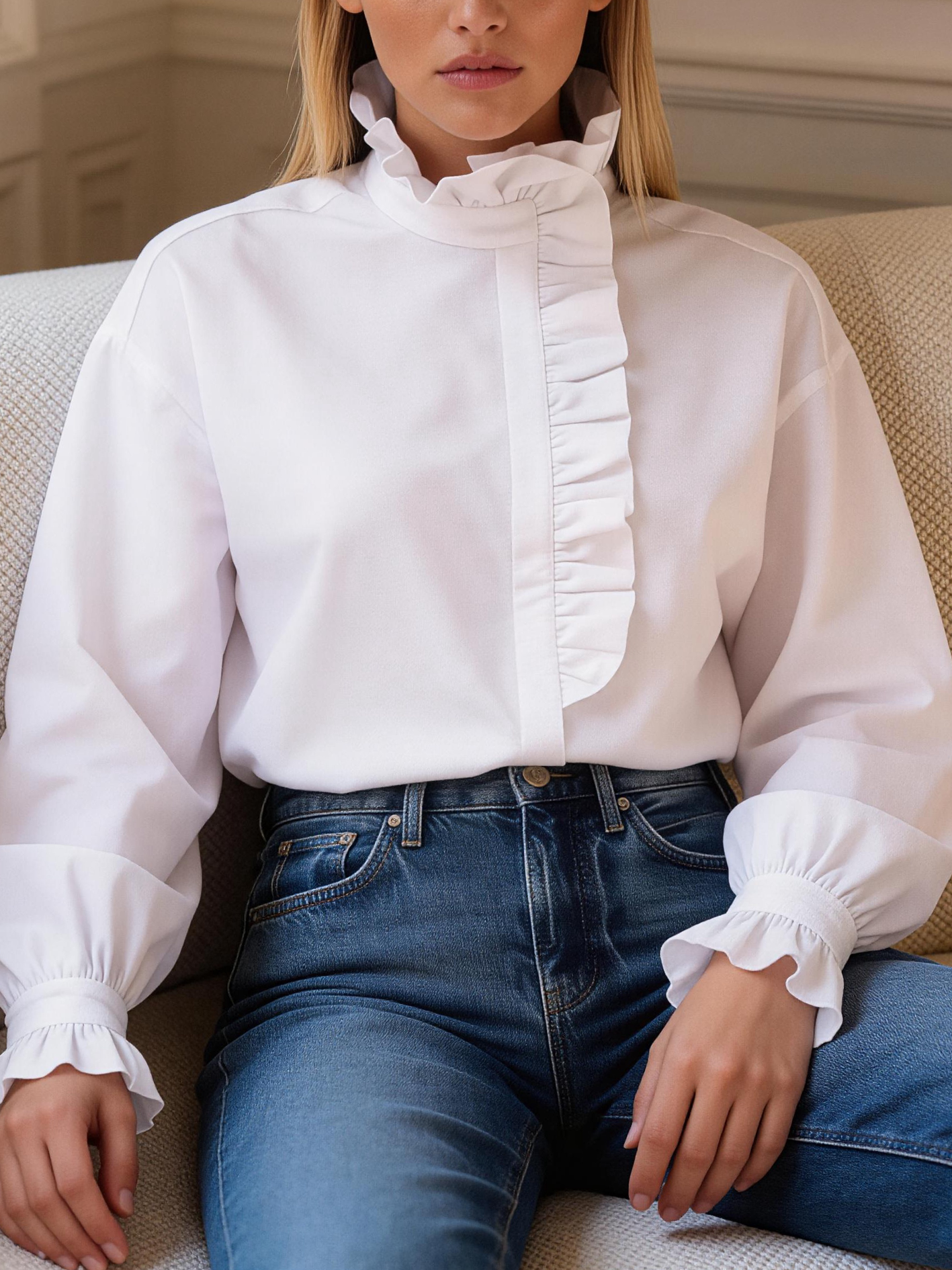 Women's 2026 New Ruffled Stand Collar Long Sleeve Blouse