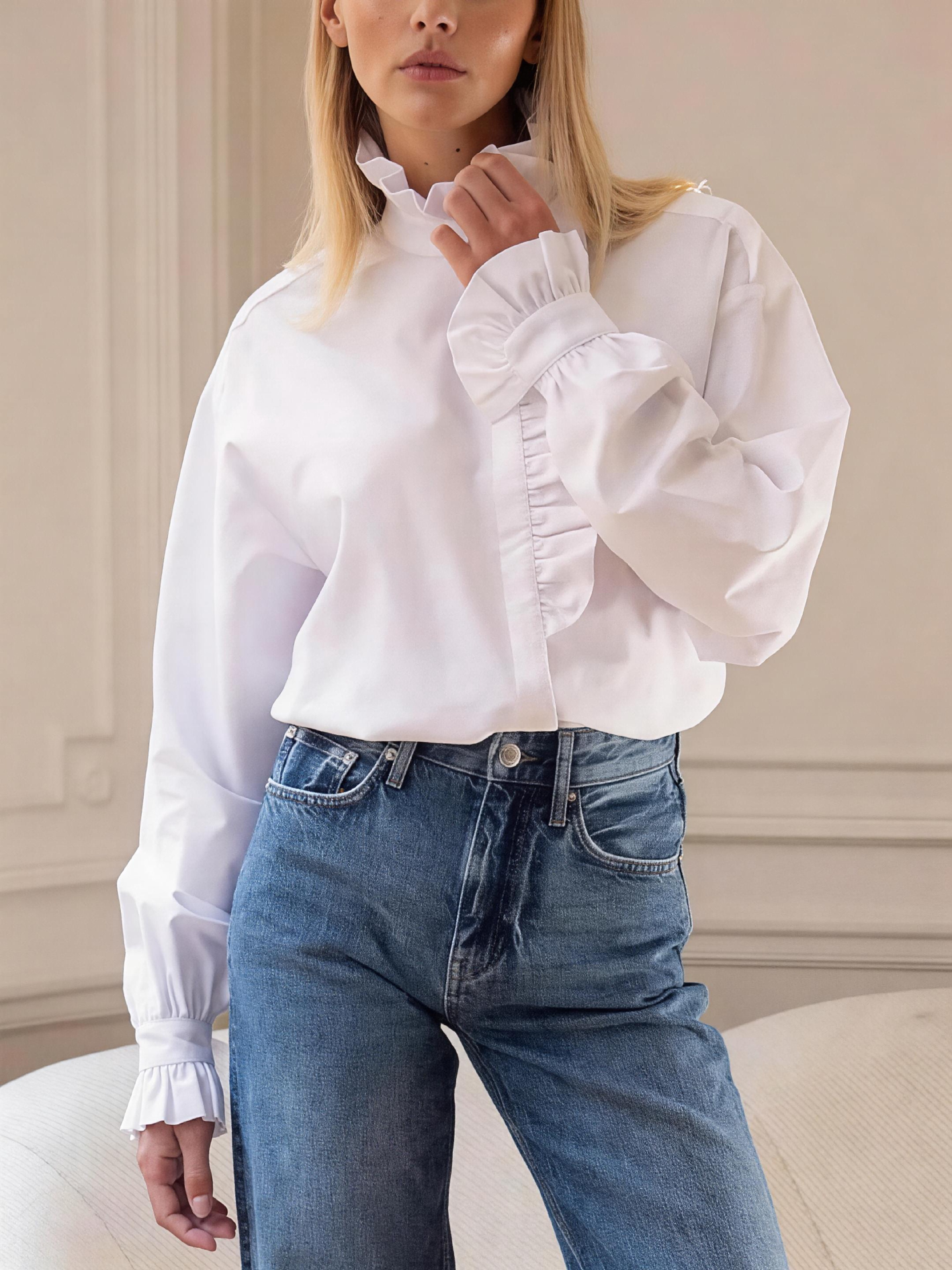 Women's 2026 New Ruffled Stand Collar Long Sleeve Blouse