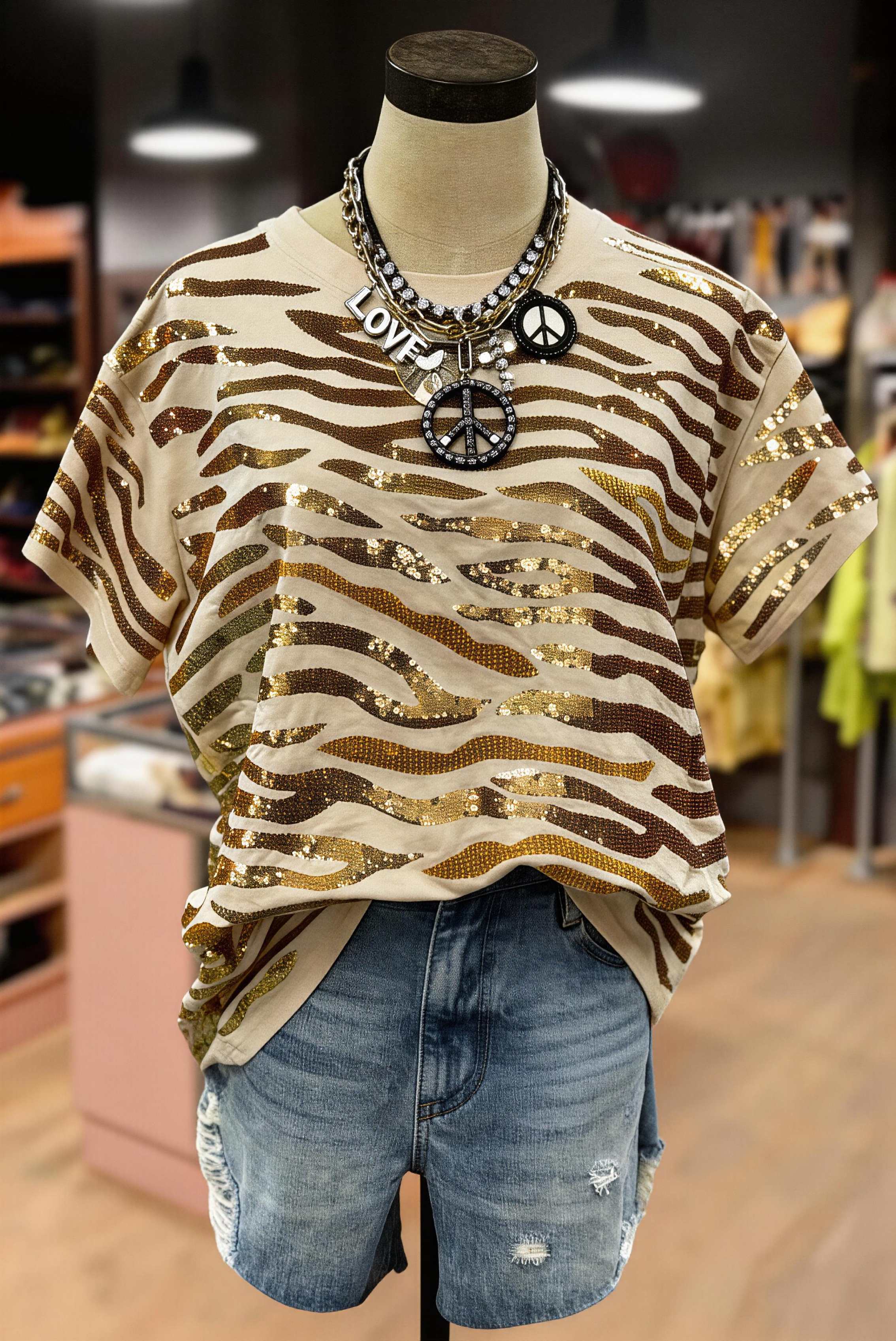 Women's Sequin Zebra Print Oversized T-Shirt