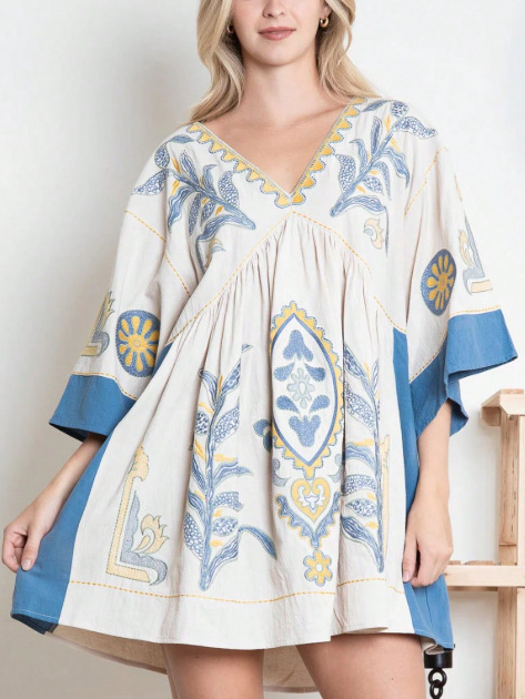 Women's Boho Embroidered V-Neck Mini Dress(BUY 2 FREE SHIPPING)