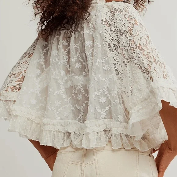 Boho Floral Semi Sheer Loose Fit Ruffle Hem Blouse