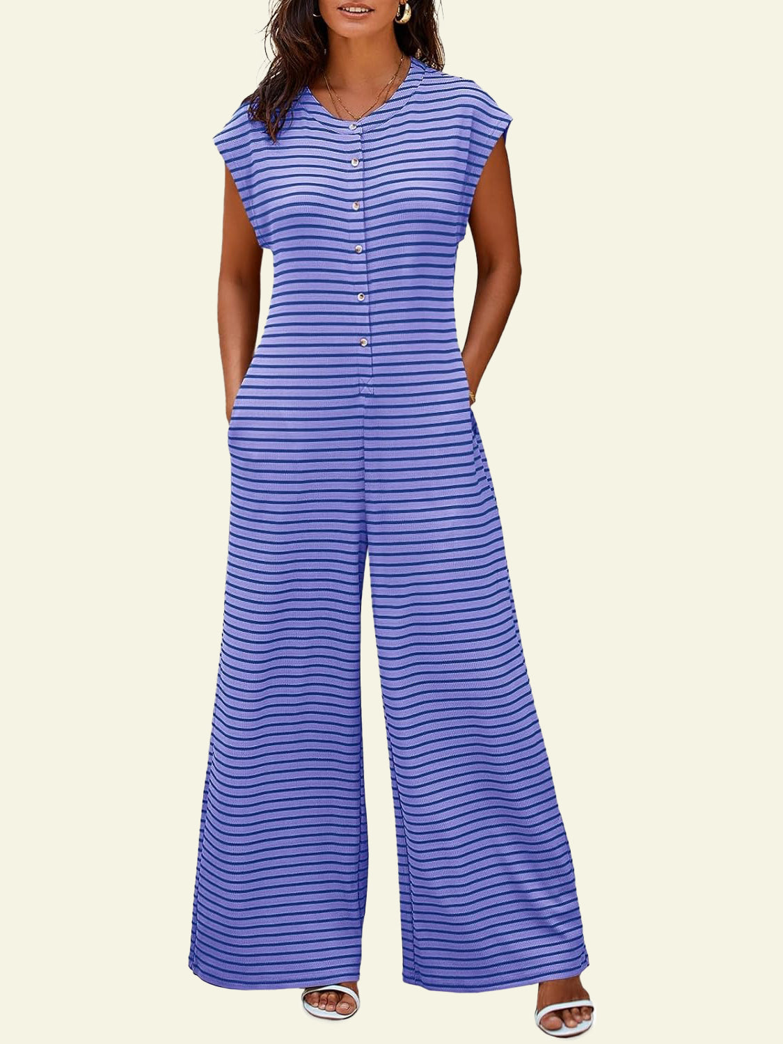 Women's Oversized Striped Sleeveless Jumpsuit
