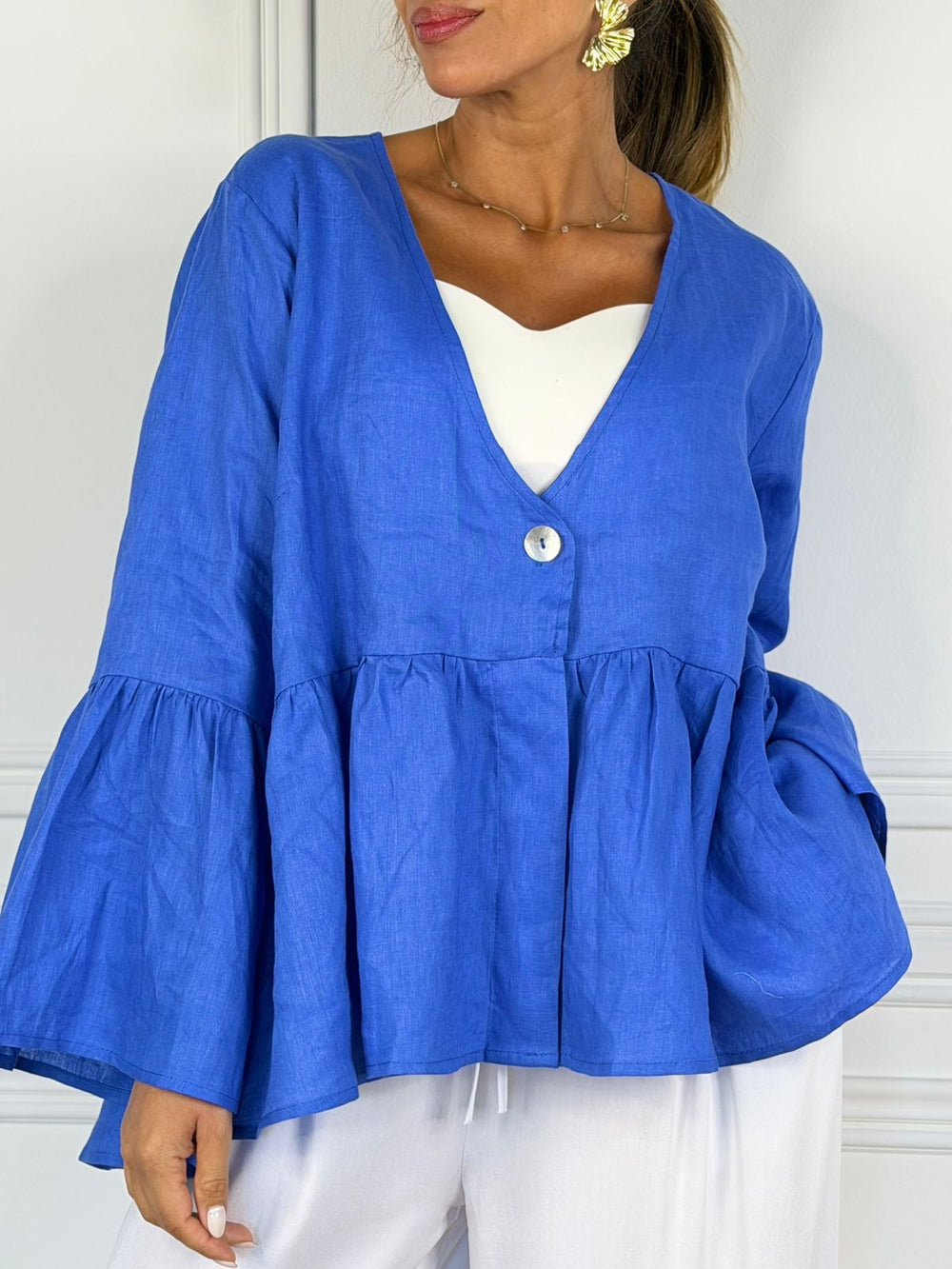 Women's French Style V-Neck Oversized Linen Blouse（buy 2 free shipping）