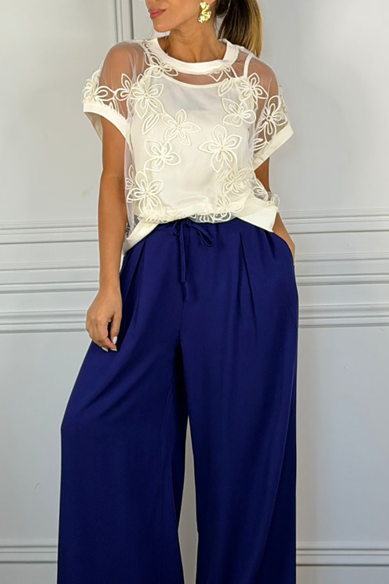 Embroidered round neck floral top (including vest)