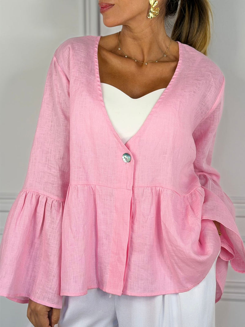 Women's French Style V-Neck Oversized Linen Blouse（buy 2 free shipping）
