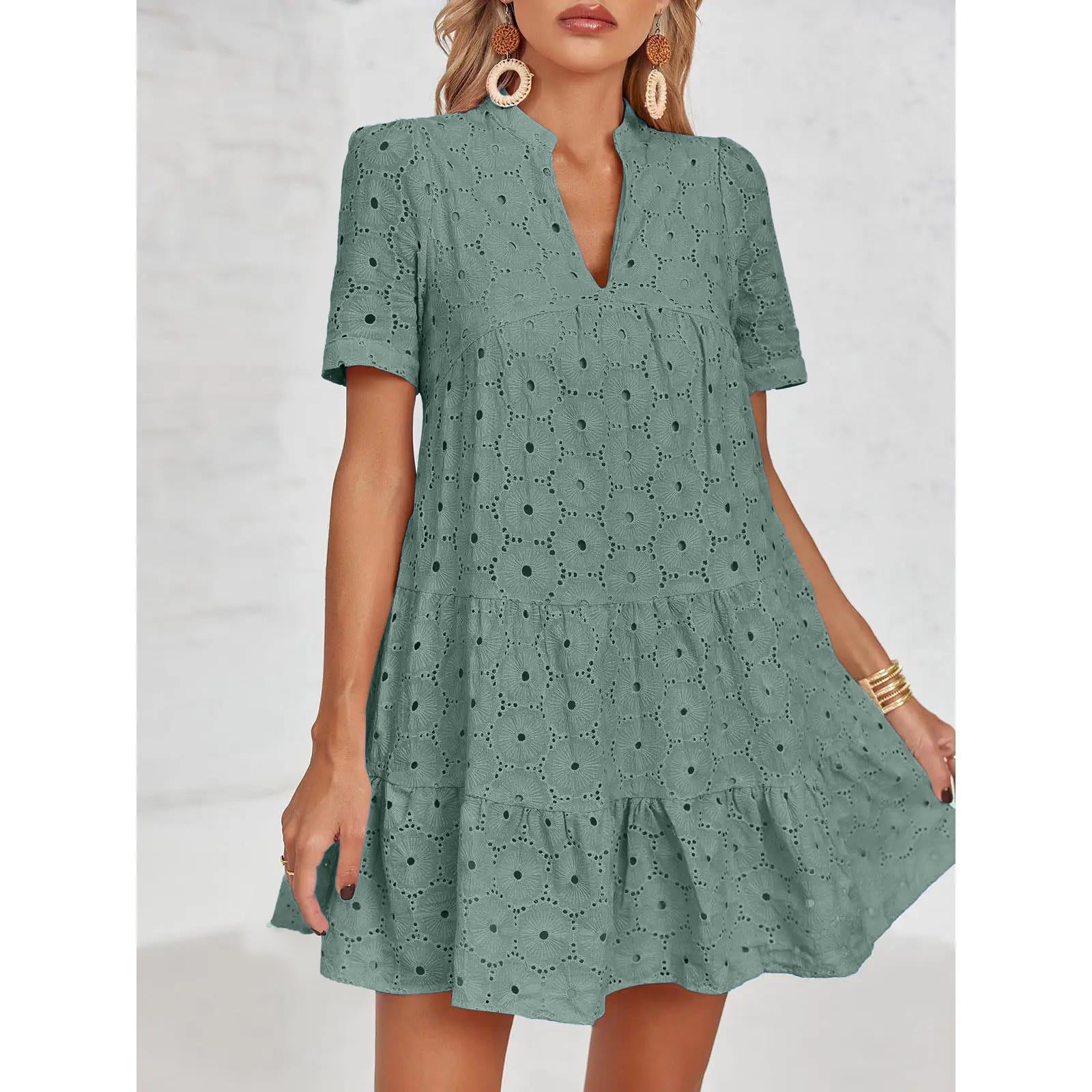 Women’s Summer Lace Dresses Eyelet Casual Flowy Babydoll Swing(BUY 2 FREE SHIPPING)