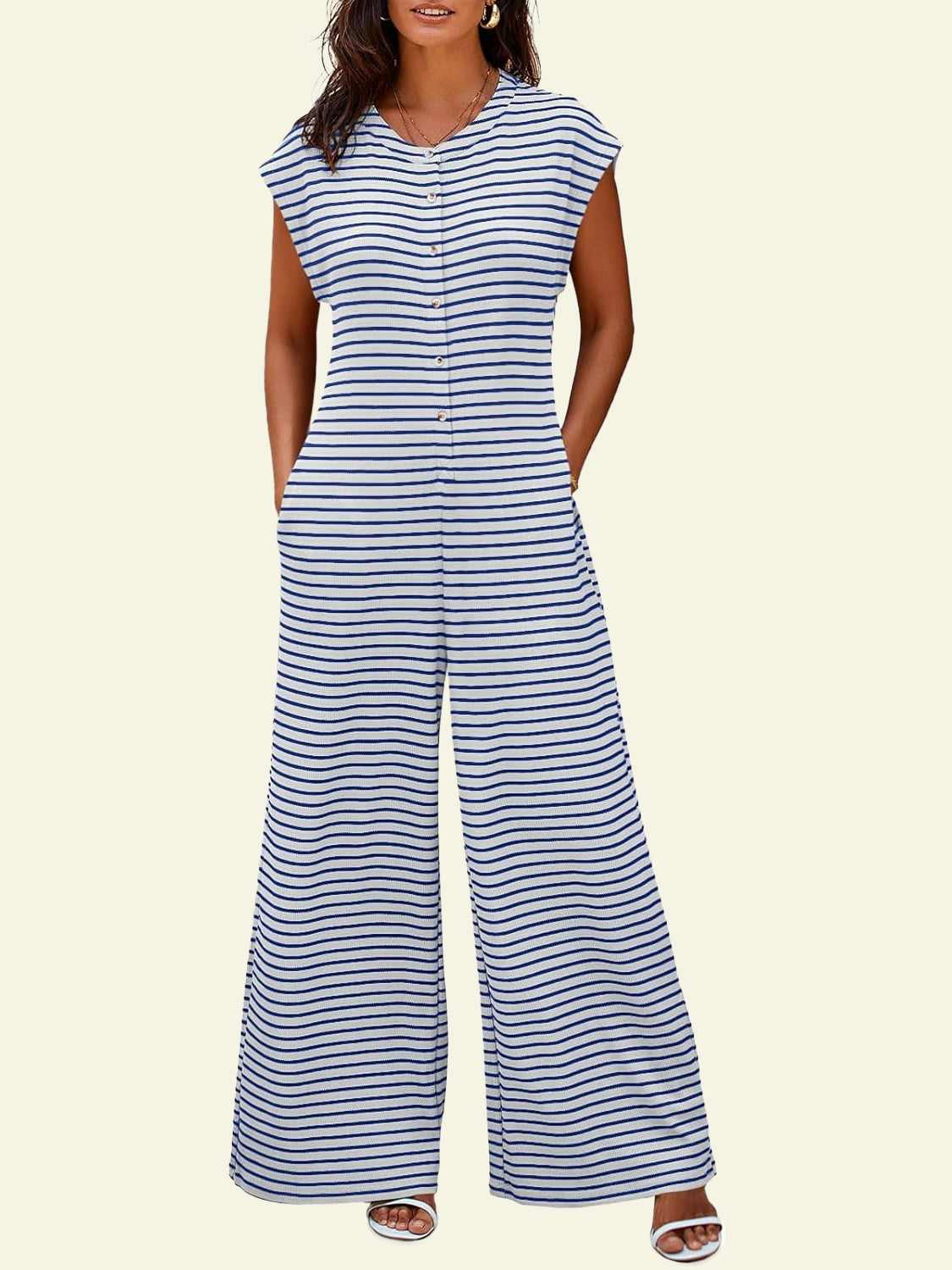 Women's Oversized Striped Sleeveless Jumpsuit