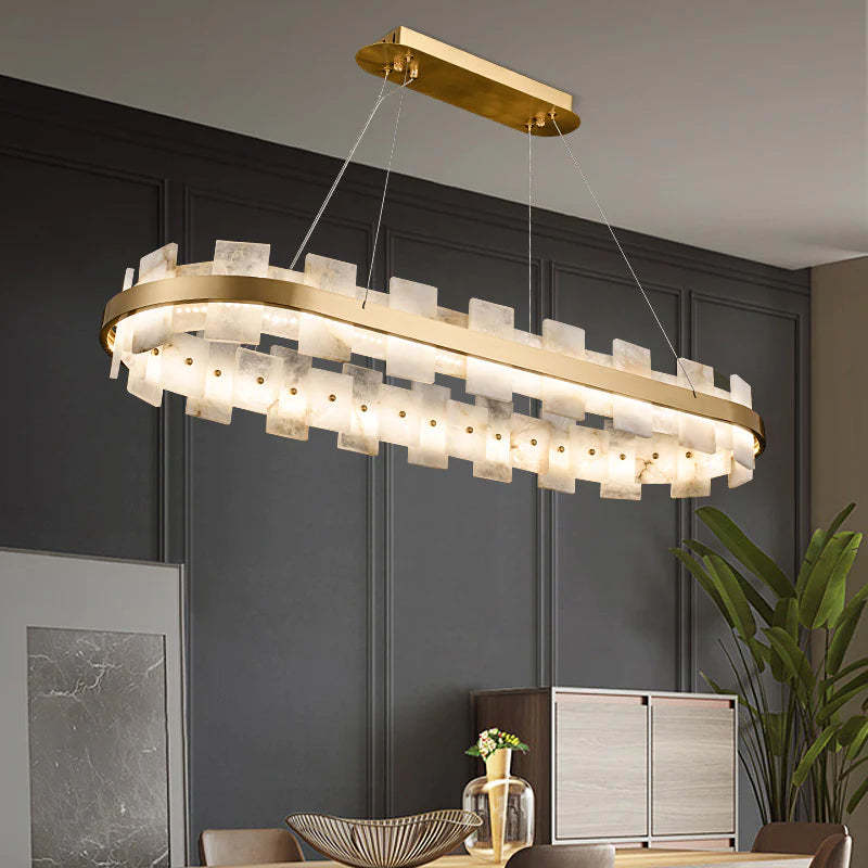 Anita Modern Oval Alabaster Chandelier For Living Room