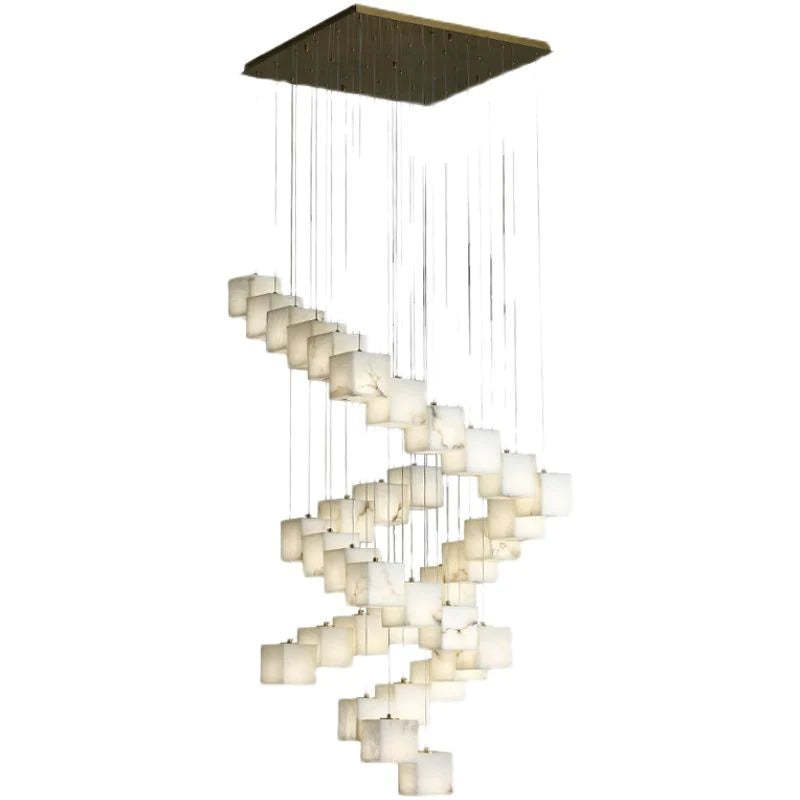 Prisca Alabaster Cubic Round Pendant For Dining Table, Staircase
