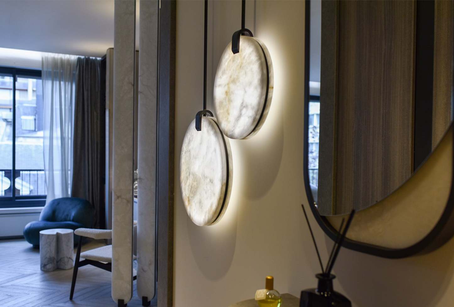 Alabaster Soho Disc Pendant Light For Hallway