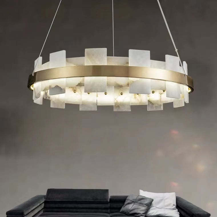 Anita Modern Round Alabaster Chandelier For Living Room
