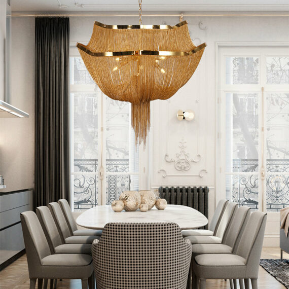 Gold Tassel Aluminum Chain Chandelier Diameter 26″ 35″