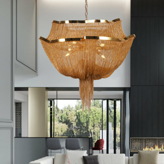 Gold Tassel Aluminum Chain Chandelier Diameter 26″ 35″