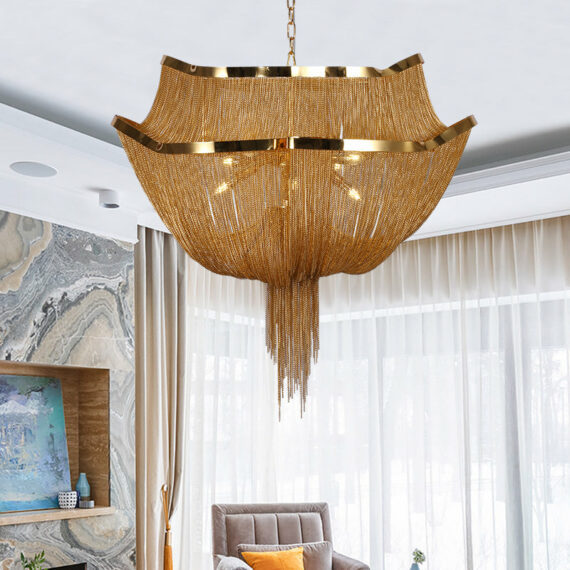Gold Tassel Aluminum Chain Chandelier Diameter 26″ 35″