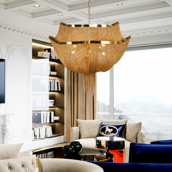 Gold Tassel Aluminum Chain Chandelier Diameter 26″ 35″