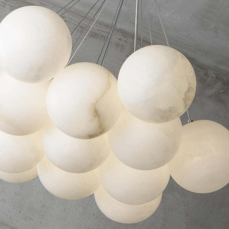Modern Pearl Alabaster Ball Pendant Light For Dining Room