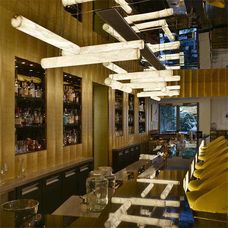 Avis Alabaster Linear Pendant Light Over Kitchen Island