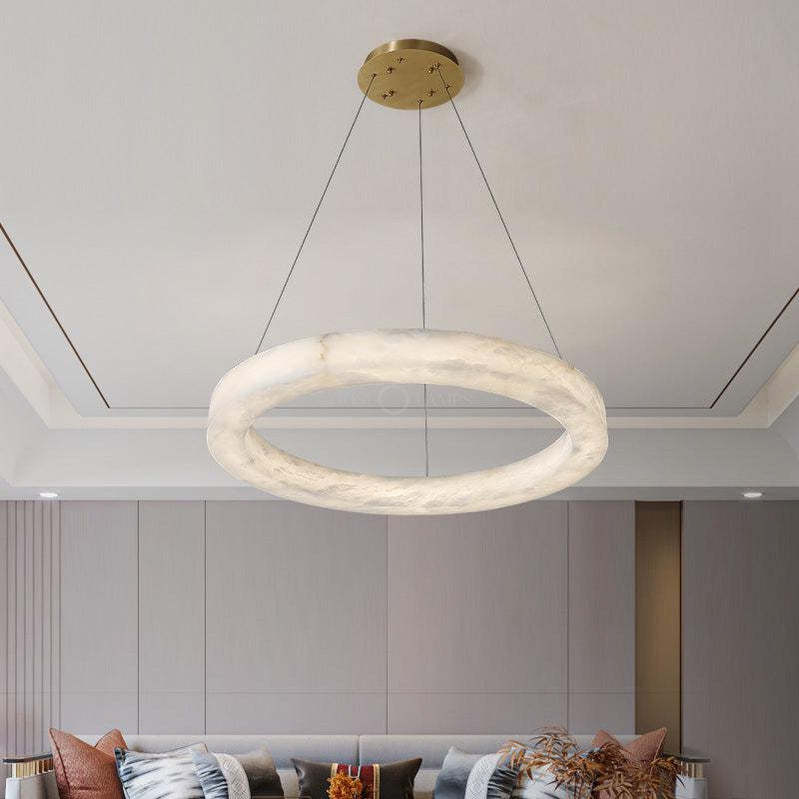 Real Alabaster Ring Chandelier, Modern Circular Chandelier