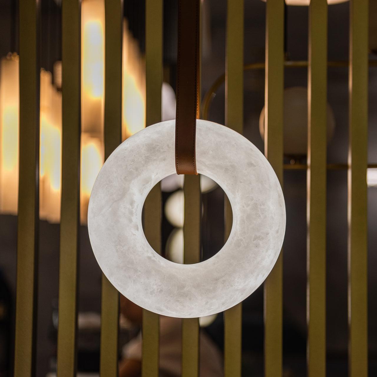 Oslo Pendant Alabaster Chandelier, Halo Ring Chandelier