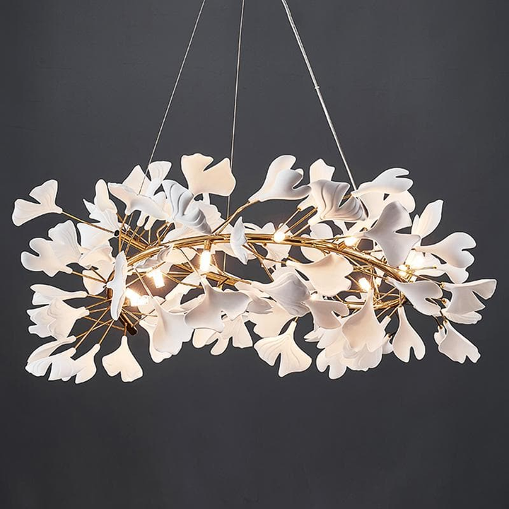 Modern Porcelain Ginkgo Leaf Round Chandelier