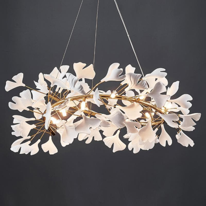 Modern Porcelain Ginkgo Leaf Round Chandelier