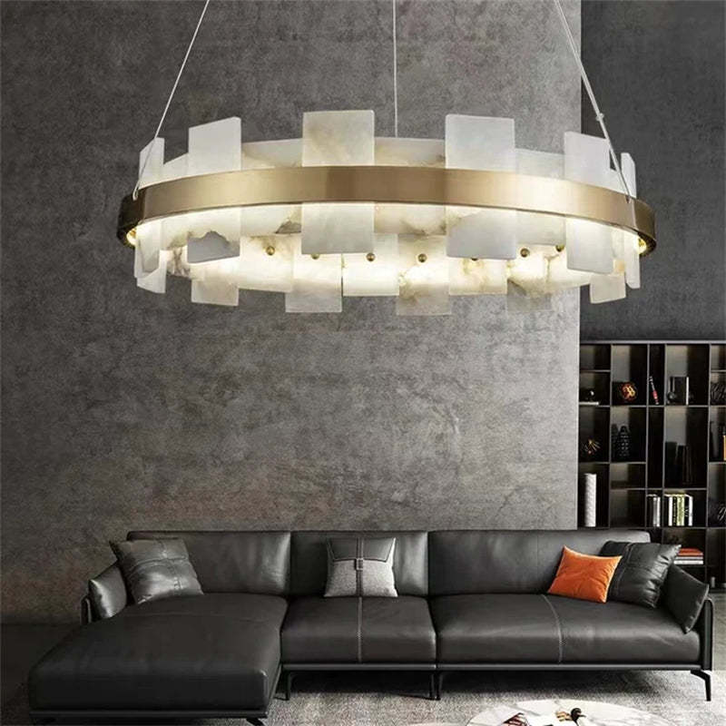 Anita Modern Round Alabaster Chandelier For Living Room