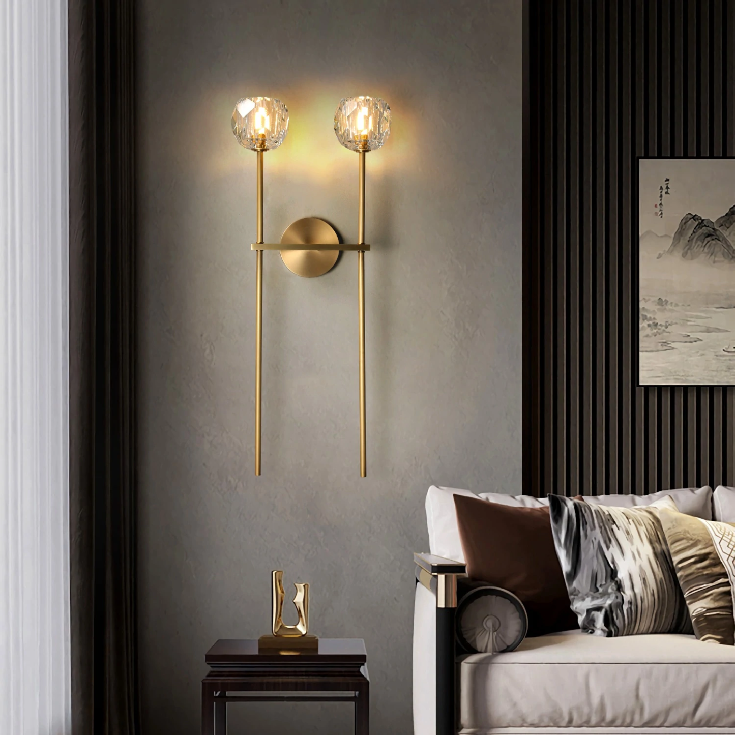 Cell de Double Clear Crystal Ball Wall Sconce