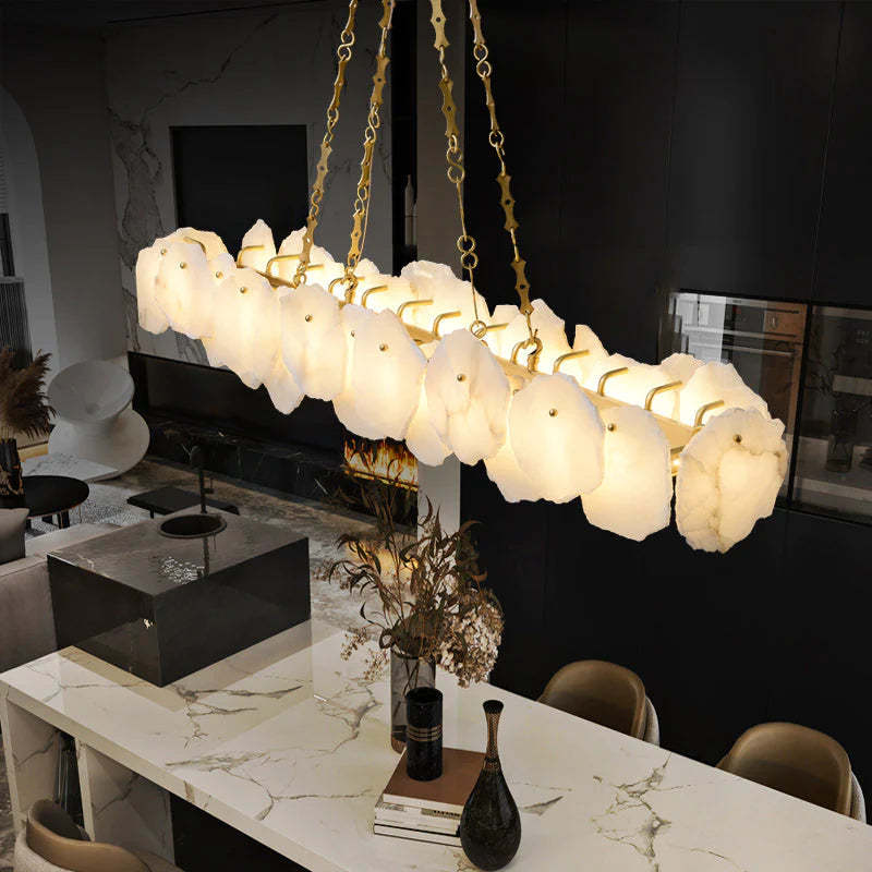 Noah Alabaster Modern Snowflake Linear Chandelier with Chain