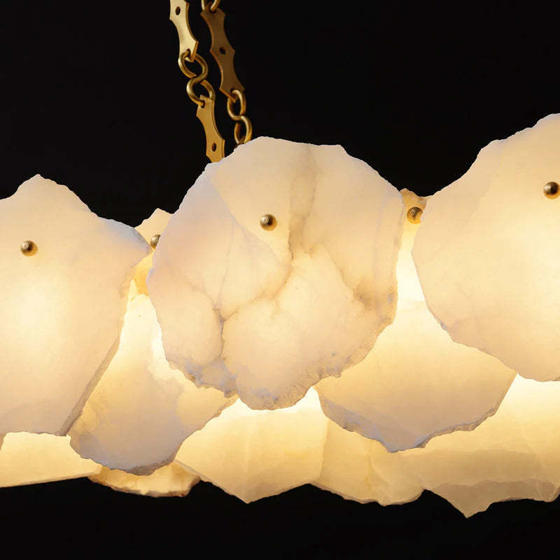 Noah Alabaster Modern Snowflake Linear Chandelier with Chain