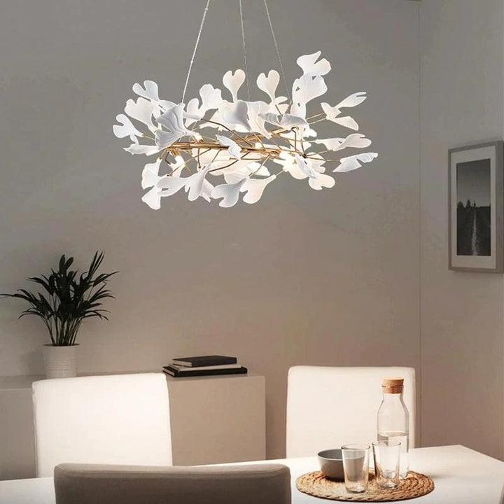 Modern Porcelain Ginkgo Leaf Round Chandelier