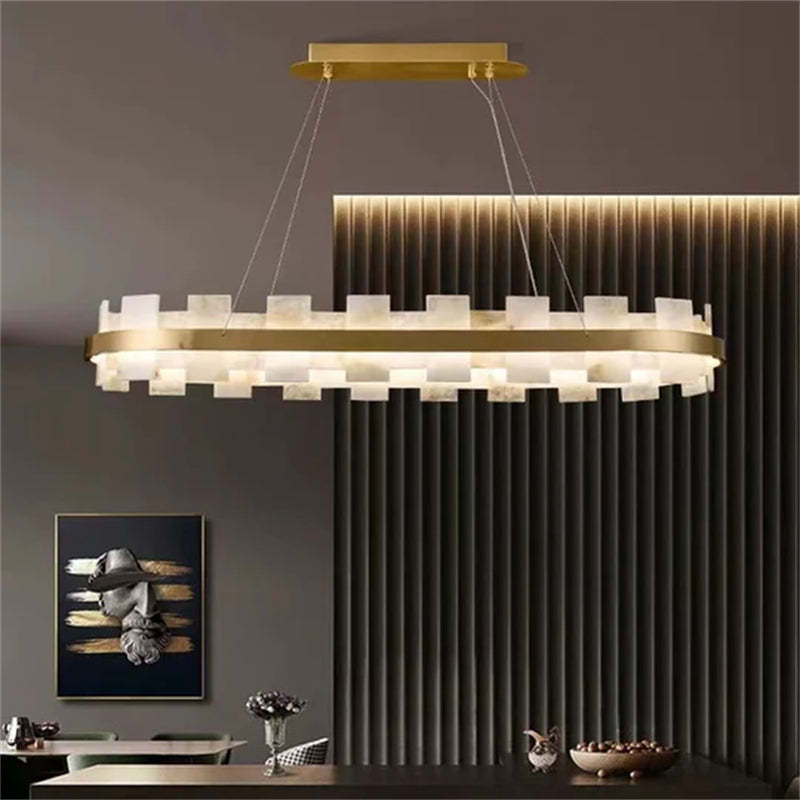 Anita Modern Round Alabaster Chandelier For Living Room