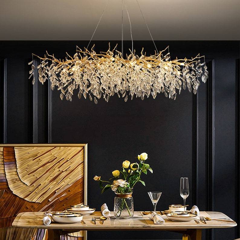 Branch Chandelier Crystals on Dining Room Table