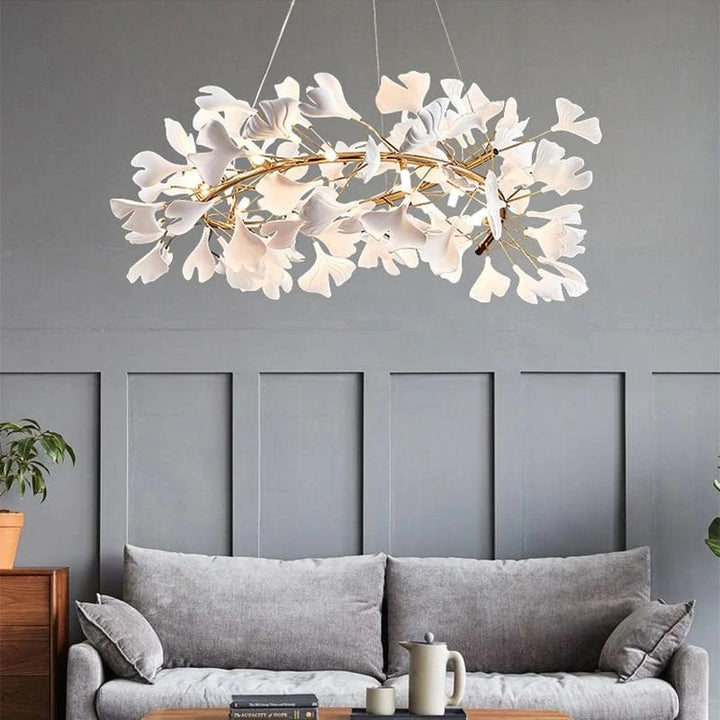 Modern Porcelain Ginkgo Leaf Round Chandelier