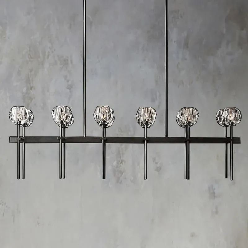 Belle De Crystal Ball Long Linear Chandelier W 60"